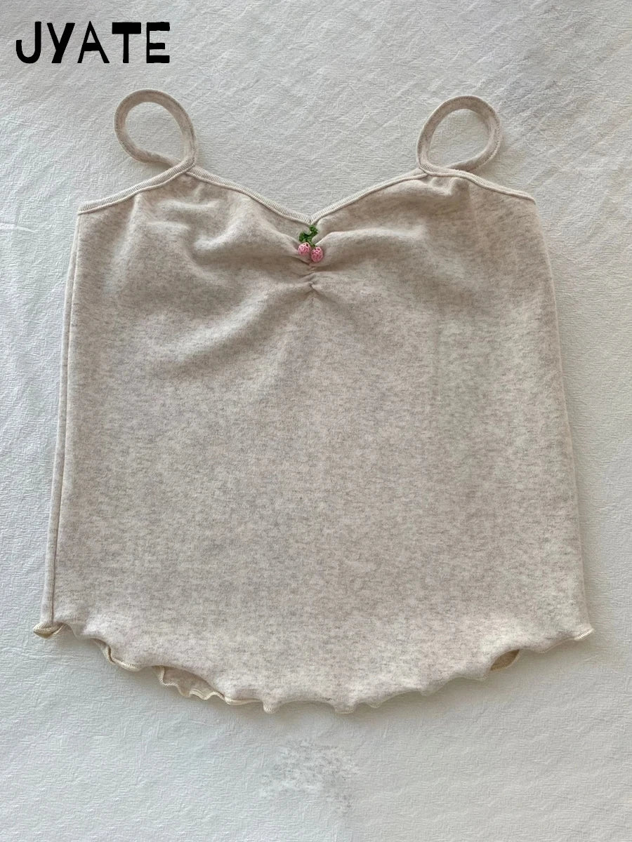 New Sweet Tie Flowers Fungus Trim Camis Women Cotton Streetwear Slim Simple Cropped Vests Cute Basic Preppy Style Tank Tops Y2K