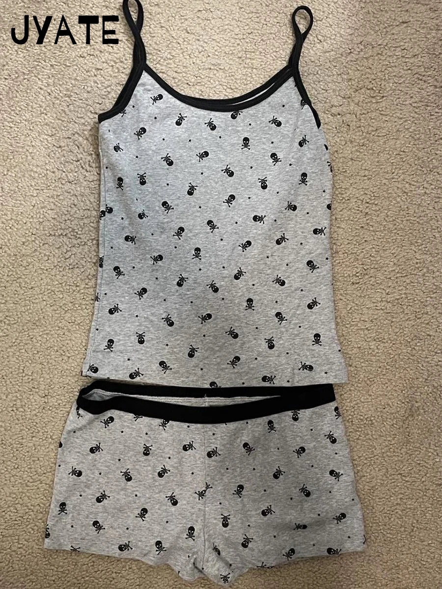 Harajuku Skull Print Patchwork Sleeveless Vests Women New Cotton Casual Streetwear Cute Tank Tops Vintage Chic Slim Camisole Y2K