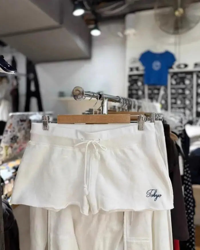 White Letter Embroidery Sweatshorts Woman Summer Low Waist Drawstring Straight Short Pant Female Casual Sweet Sport Shorts