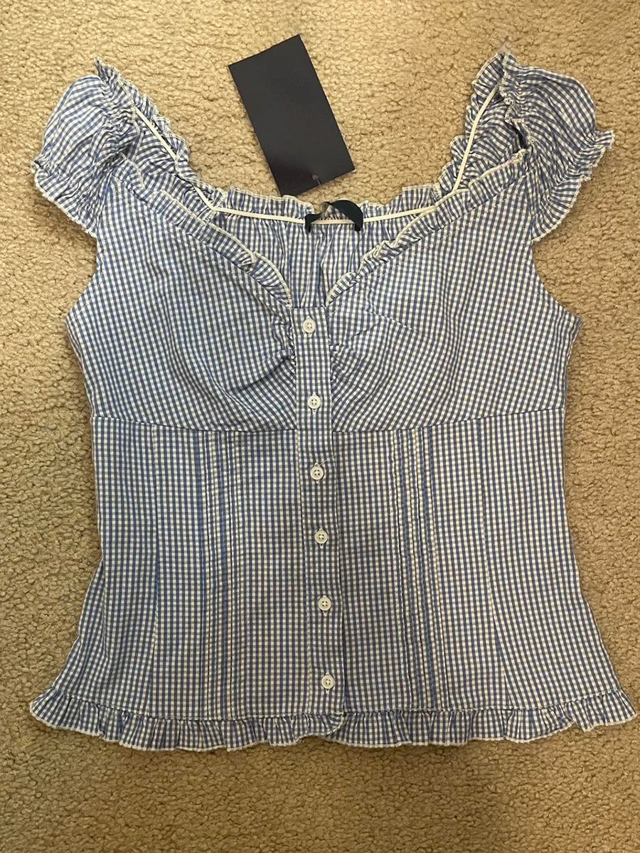 Vintage Red Plaid Blouse T-shirt Short Set Women Summer Buttons Tee+Straight Sweatshorts Suit Sweet Home Pajama 2 Piece Sets Y2K