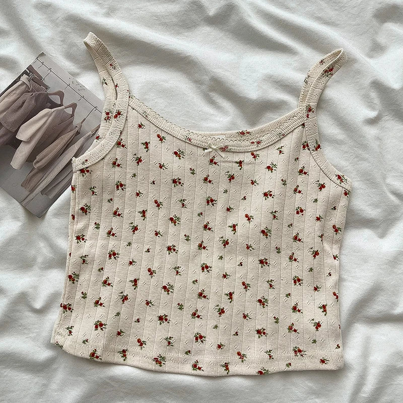 Lace Trim Solid Slim Eyelet Tank Tops Women Summer New Bow Preppy Style Sleeveless Vests Basic Sweet Cute Camisole Y2K Clothes