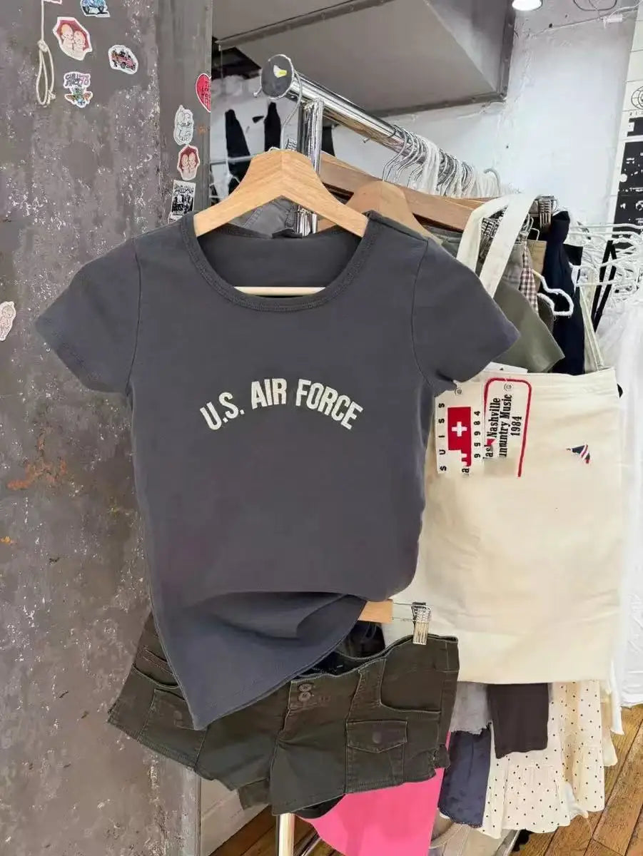 Letter Patwork Embroidery T-shirts Women Summer Casual Streetwear Cotton Short Sleeve Tees Vintage Preppy Style Tshirt Y2K