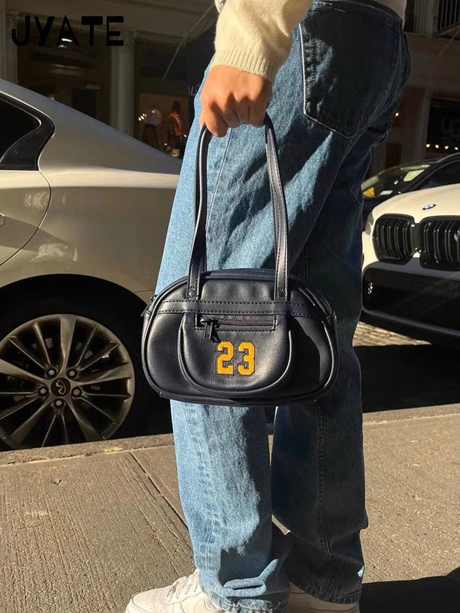 Fashion 23 Embroidery Navy Shoulder Bag Preppy Style High Zipper High Quality Ladies Bags New Vintage Street Chic Handbags Y2K