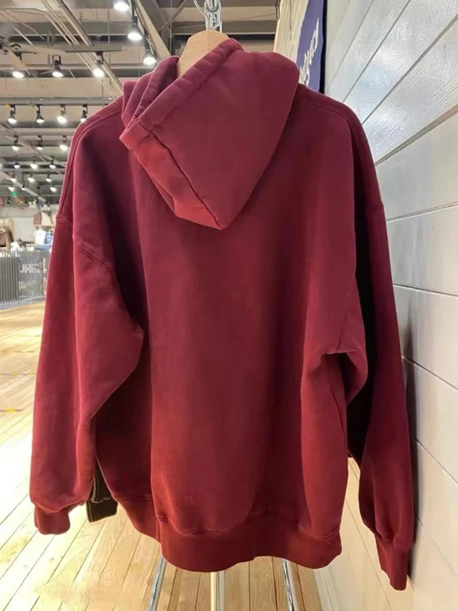 Chic Letter Embroidery Loose Hoodie Women Cotton Casual Streetwear Pocket Drawstring Pullover Top Vintage Sweet Y2K Sweatshirts