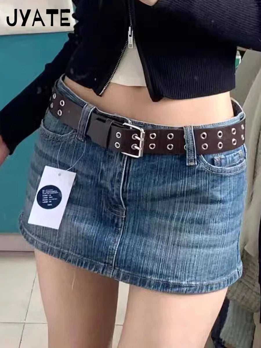 Vintage Denim Mini Cargo Skirts Women Summer New Streetwear Casual Cotton Slim Sexy Low Rise Skirt Harajuku Sweet Y2K Falda 2024
