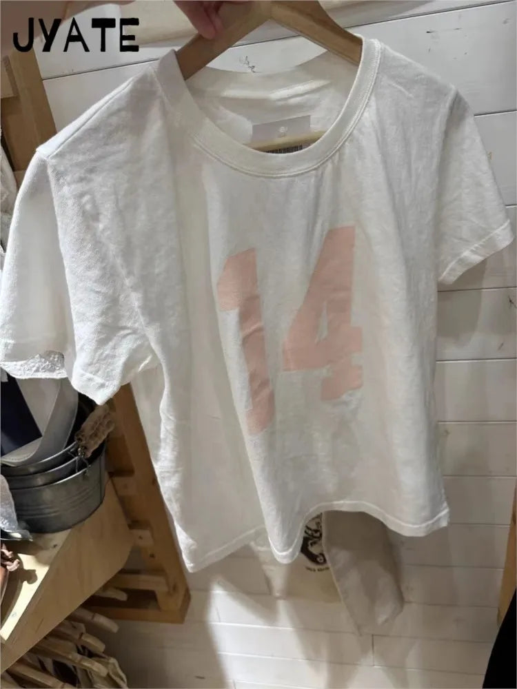 Sweet Pink 14 Print O-neck Short Sleeve Tees Women Summer Cotton Soft Streetwear Preppy Style T-shirt Casual Cute T-shirts Y2K