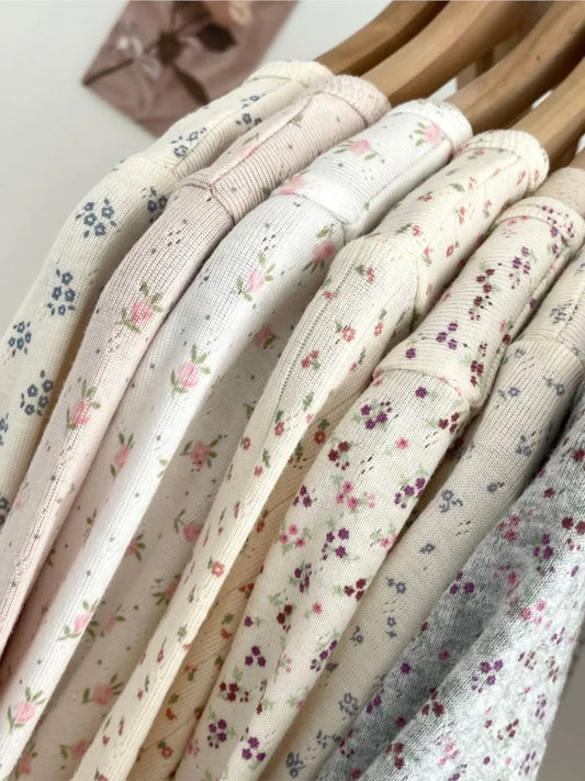 Floral Zelly T-shirts Women Spring Casual Simple Cotton Soft Button Long Sleeve Tees Sweet Cute Preppy Style Tshirt