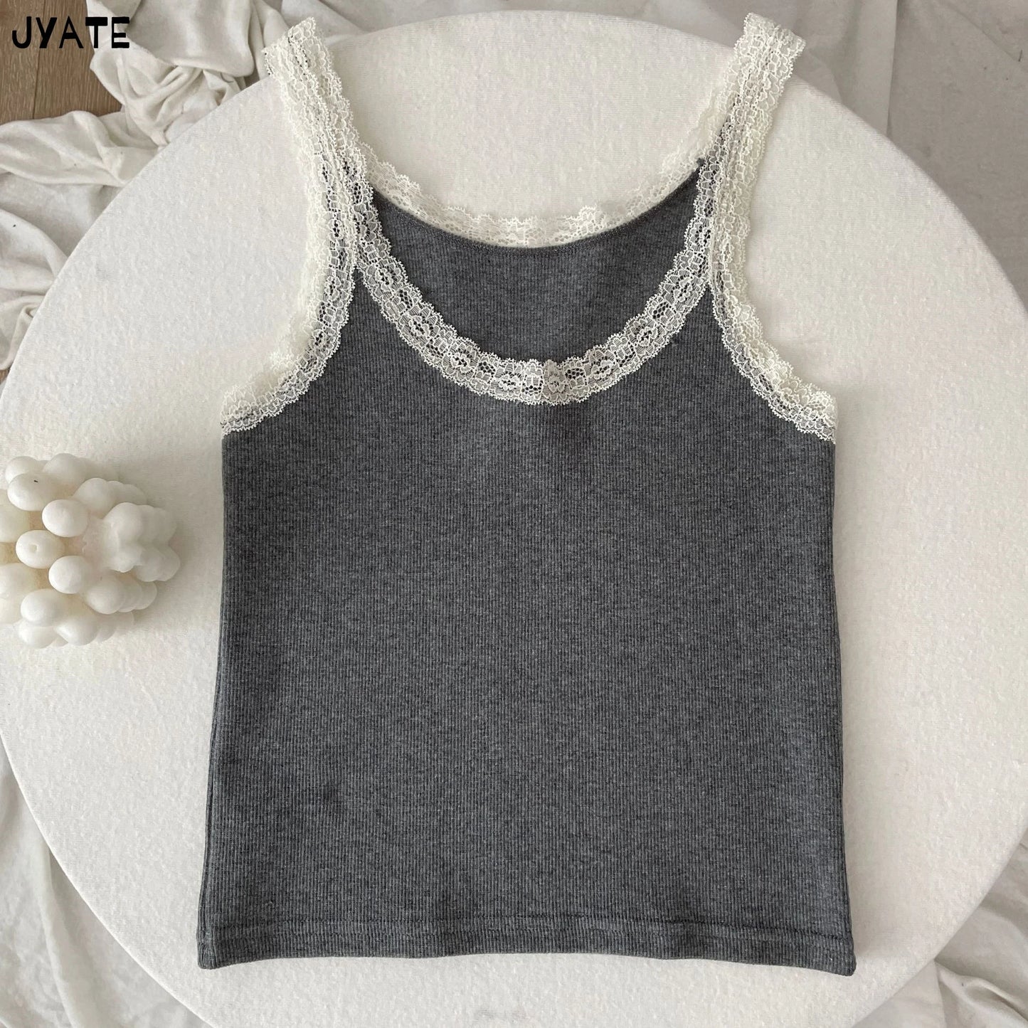 Sweet Lace Trim Cotton Sleeveless Vest Women Summer New Casual Slim U-neck Sexy Tank Tops Cute Vintage Preppy Style Camisole Y2K