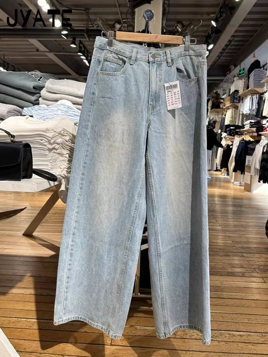 Vintage Back Letter Print Jeans Women Summer High Waist Pockets Straight Baggy Trousers Streetwear Loose Retro Y2K Denim Pants