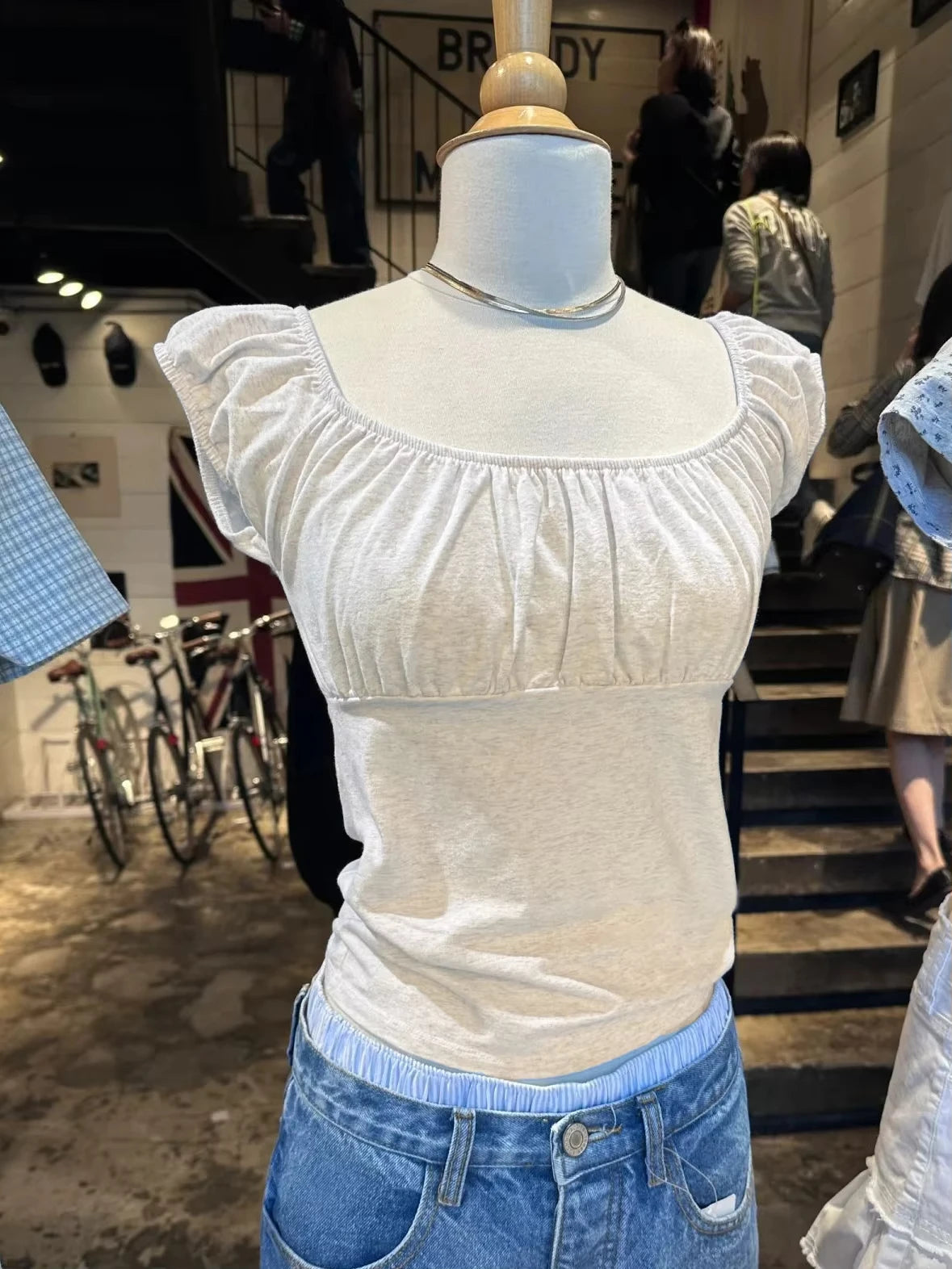Mint Green Folds Slim T-shirts Women Summer Vintage Square Collar Cotton Puff Sleeve Tees Female Aesthetic Sweet Cute Y2K Tops