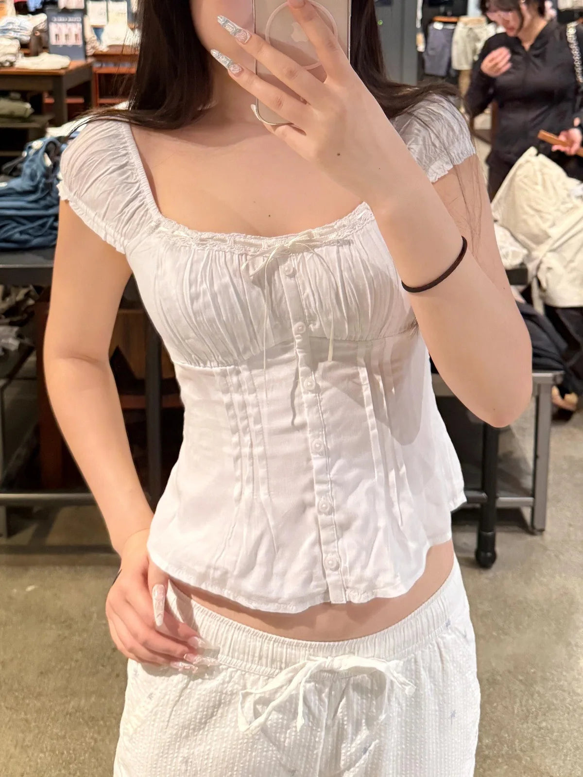 Blue Striped Folds Blouse Top Women New Casual Single Breasted Ruffle Sleeveless Tank Tops Vest Sweet Preppy Style Camisole Y2K