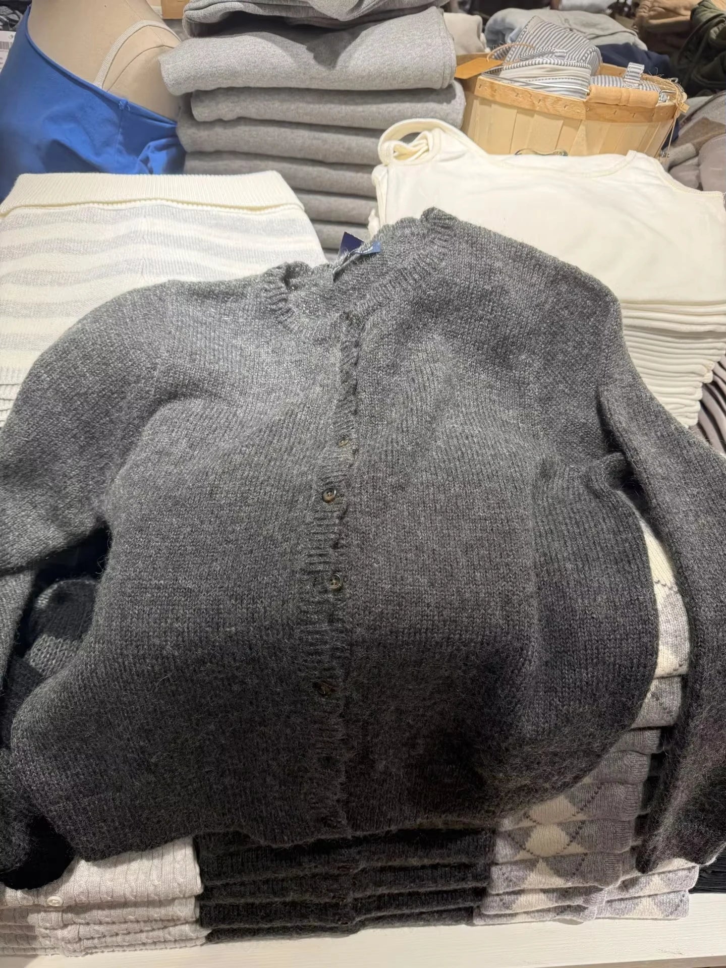 Dark Grey Sweater Cardigan Simple Spring Round Neck Single Breasted Long Sleeve Cotton Knitwear Casual Simple All-match Sweaters