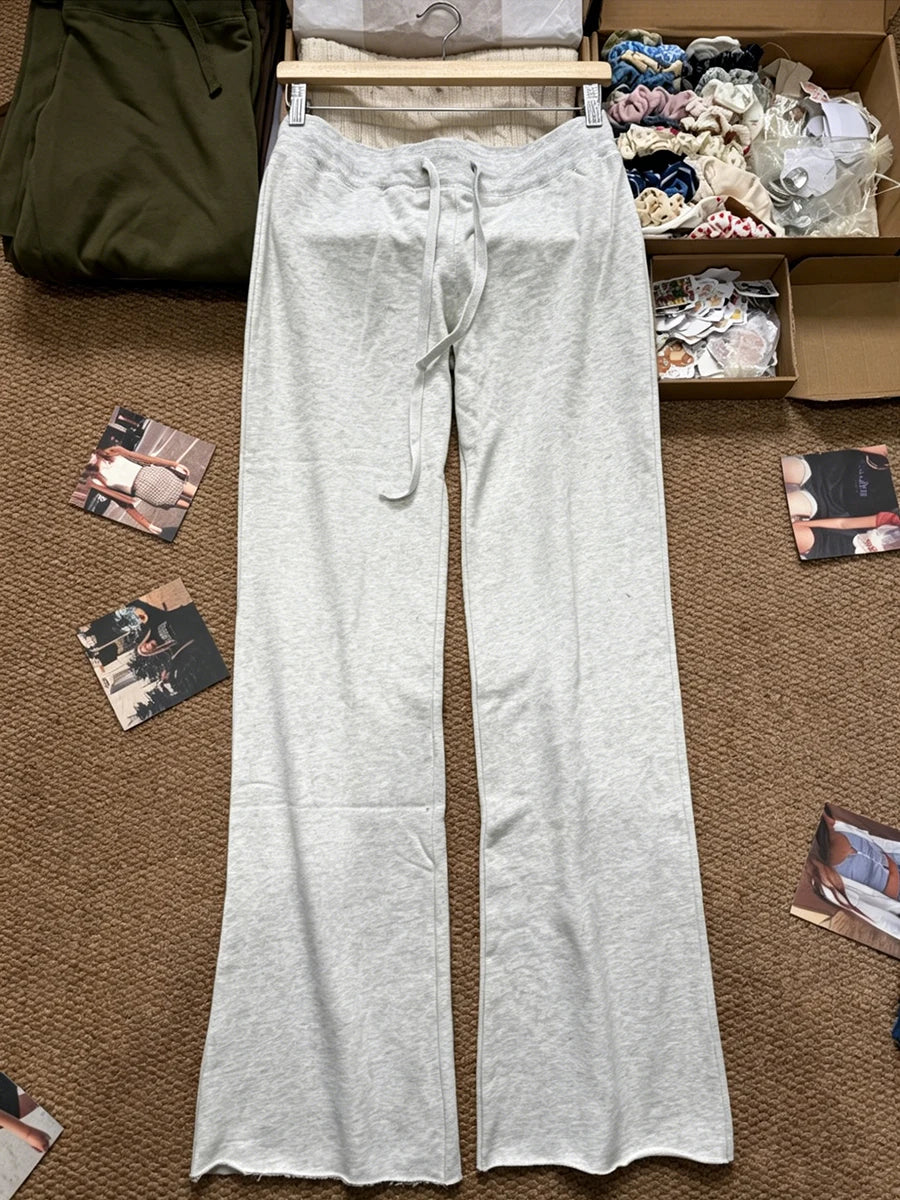 Solid Drawstring Joggers Sweatpants Women Spring Simple Basic Casual High Waist Wide Leg Pants Vintage Streetwear Loose Trousers