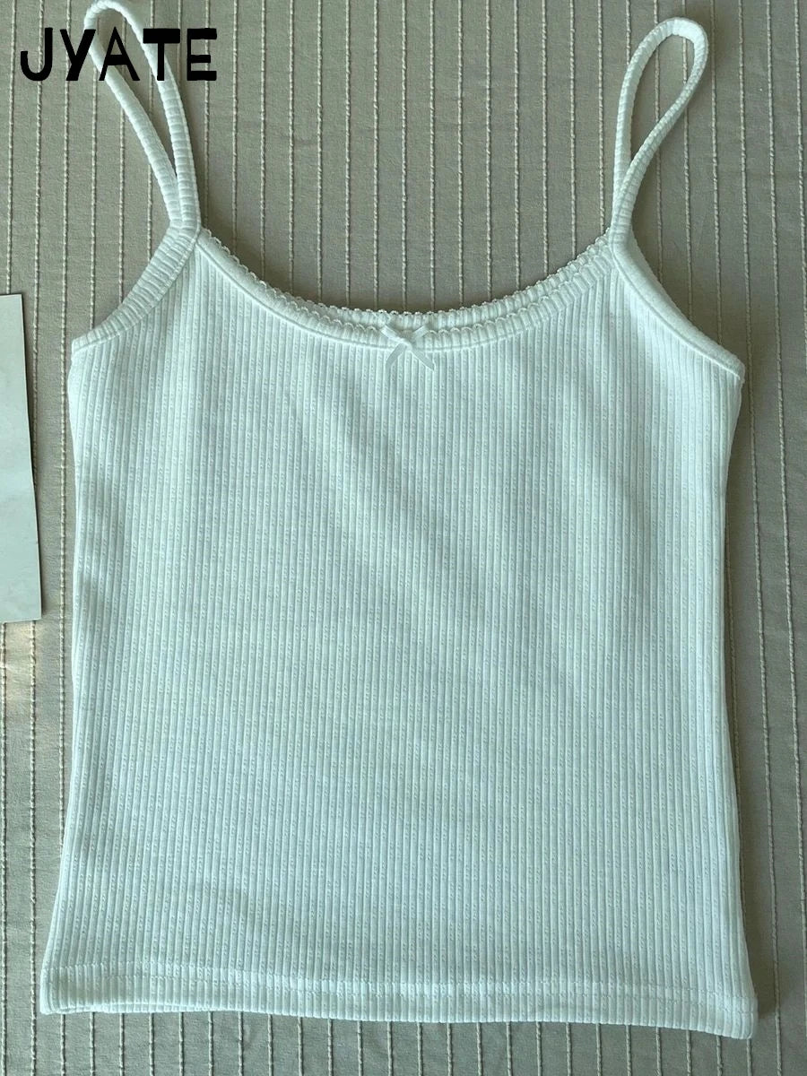 Lace Trim Floral Eyelet Tank Tops Women New Summer Cotton Bow Slim Preppy Style Cropped Vests Sweet Vintage Chic Camisole Y2K