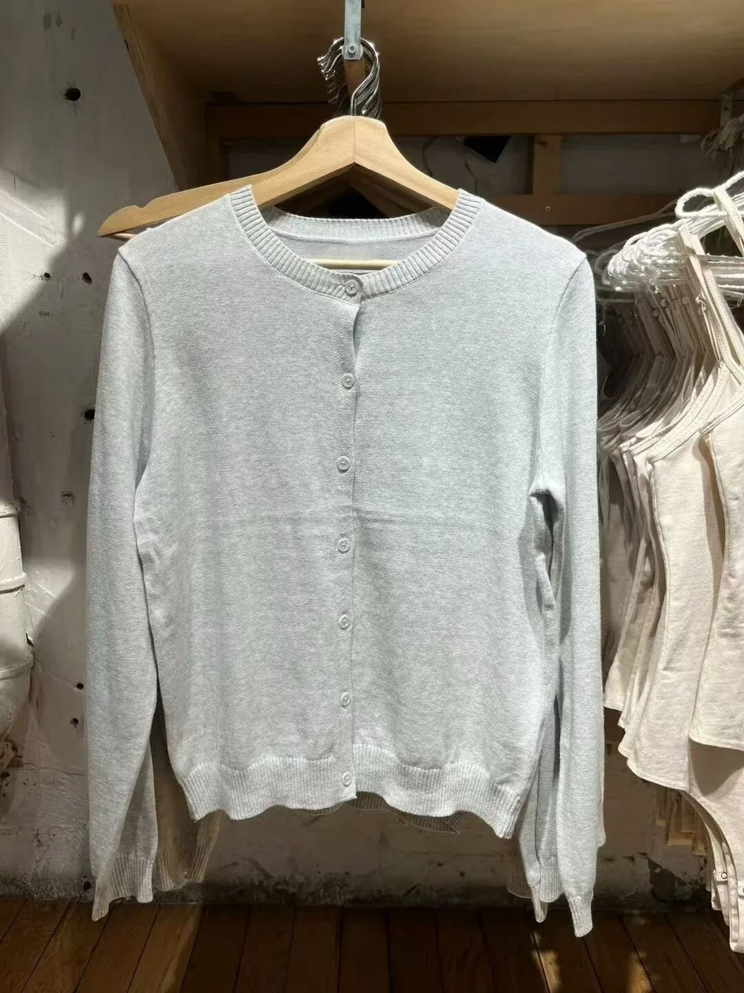 Gray Long Sleeve Knitted Cardigan Women New Simple Basic Cotton O-neck Casual Preppy Style Jumper Sweet Vintage Chic Sweater Top