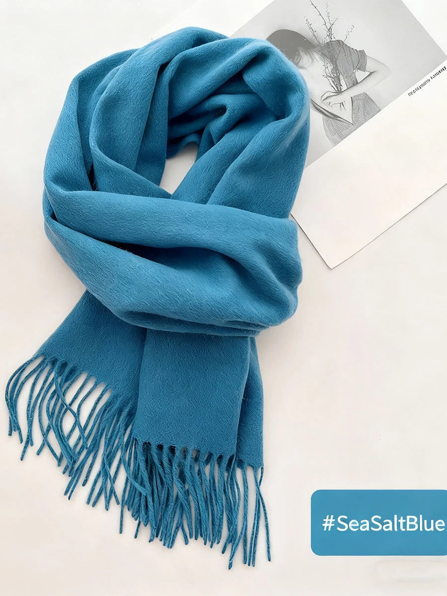 New Solid Tassel Knitted Scarf Women Winter/fall Unisex Warm Wool Long Size Vintage Casual All-match Preppy Style Scarves Y2K