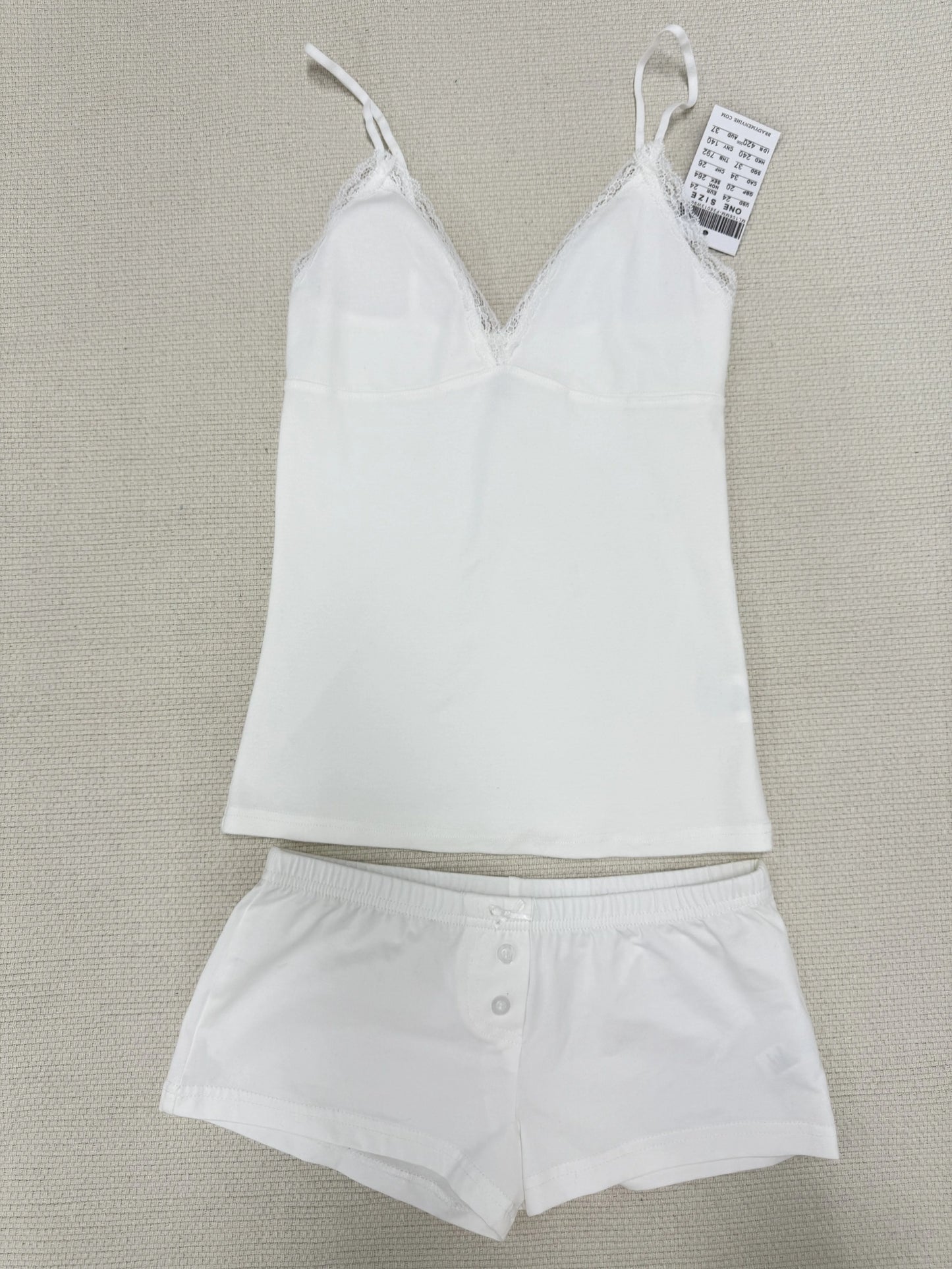 Sweet Bow White Tank Shorts Cotton Set Women Lace Trim V-neck Vest+Buttons Straight Short Boxer Short Pant Cute Home Pajama Sets
