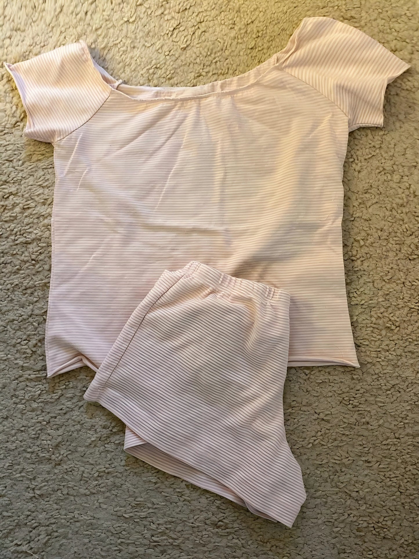 Sweet Pink Striped T-shirt Shorts Set Woman Slash Neck Slim Crop Top+Elastic Waist Straight Sweatshorts Cotton 2 Piece Sets New
