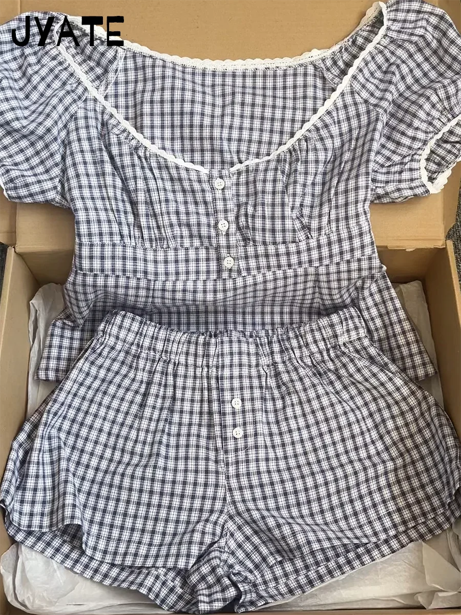 Lace Trim V-neck Plaid Bow Tank Tops Women Summer New Casual Streetwear Simple Back Lace-up Vest Vintage Sweet Chic Camisole Y2K