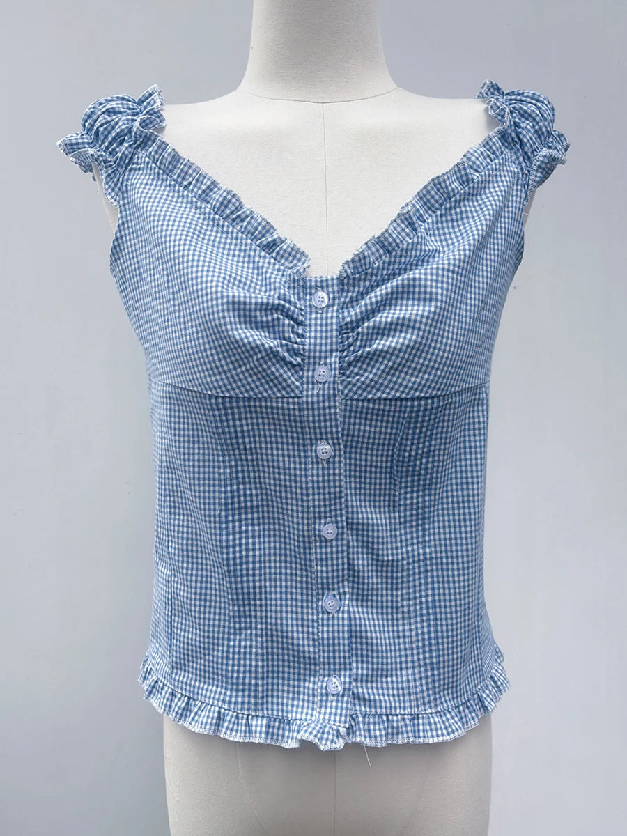 White Buttons V-neck Slim T-shirts Women Summer Lace Trim Retro Cotton Short Sleeve Tees Female Sweet Cute Street Tops Y2K