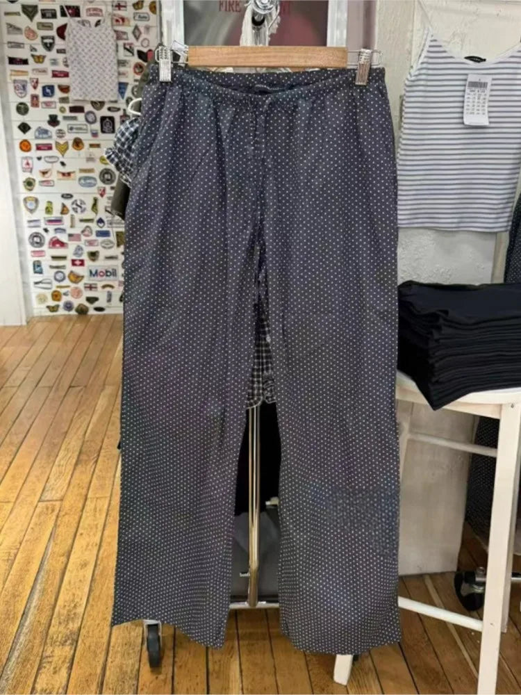 White Drawstring Straight Sweatpants Women Spring Y2K Cotton Linen Casual High Waist Trousers Sweet Cute Sport Long Pants New