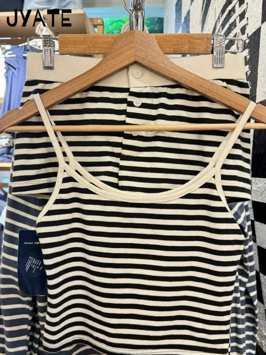 Classic Striped Graphic Cropped Camisole Women New Cotton Soft Slim Casual Simple Sleeveless Vests Vintage Chic Sweet Tank Tops