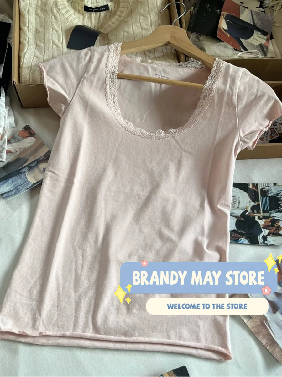 Simple Basic White V-neck T-shirts Women Summer Cotton Soft Casual Preppy Style Short Sleeve Tees Sweet Chic Y2K T Shirt Clothes