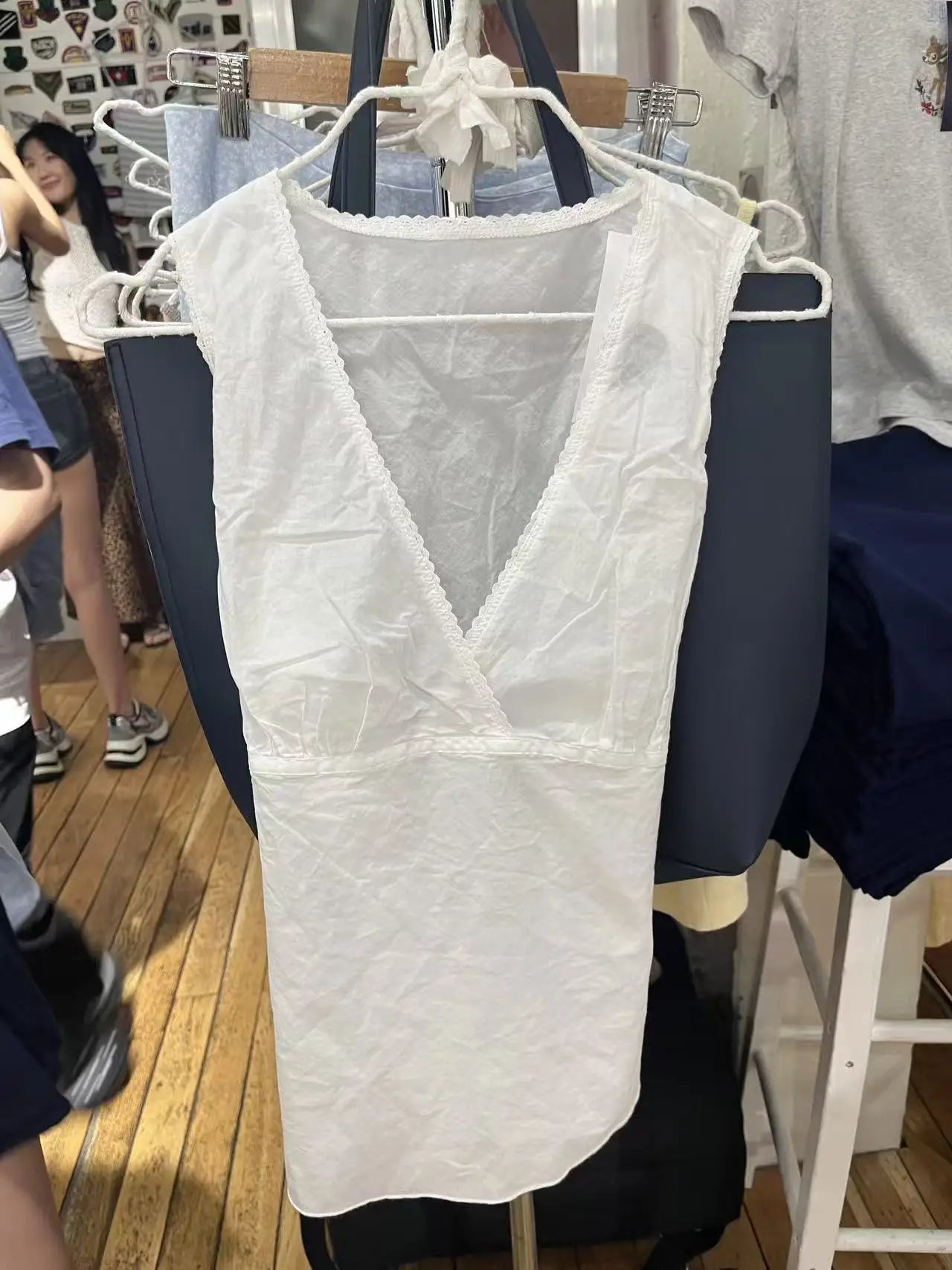 Lace Trim Deep V-neck Tank Tops Women Summer White Cotton Back Lace-up Slim Sleeveless Tees Sexy Sweet Preppy Style Vest Y2K