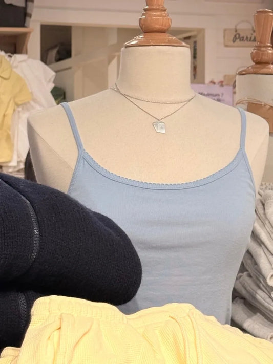 Blue Lace Trim Slim Cotton Tank Top Women Summer Casual Sleeveless Slim U collar Camisole Sweet Cute All-match Y2K Vest Tops
