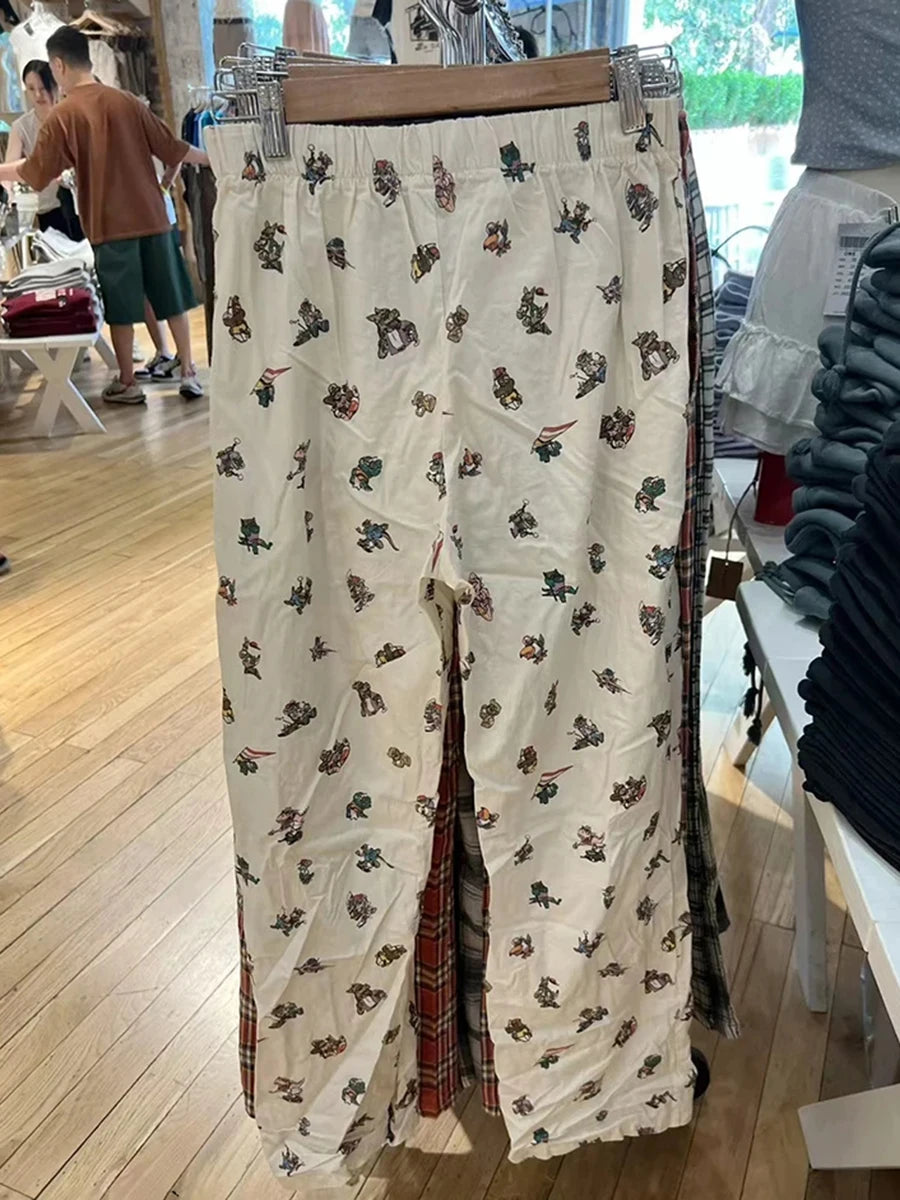 Little Yellow Duck Print Long Pants Women New Cotton Casual Elastic High Waist Straight Trouser Sweet Chic Cute Home Pant Y2K