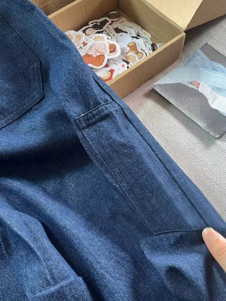 Vintage Drawstring Straight Jeans Women Summer Cotton Denim Long Pants Female Casual Streetwear All--match Deep Blue Trouser Y2K