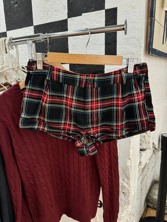 Vintage Red Black Plaid Button Shorts Women Summer Cotton Casual Loose Elastic High Waist Short Pants Sweet Chic Sweatshort Y2K