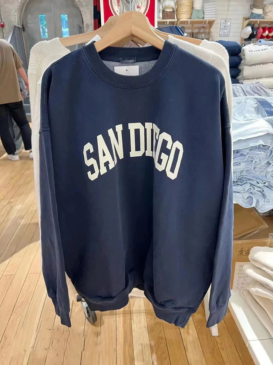 Letter Embroidery Sweatshirts Women Autumn New Casual O-neck Flag Long Sleeve Hoodies Vintage Harajuku Chic Pullover Top Y2K