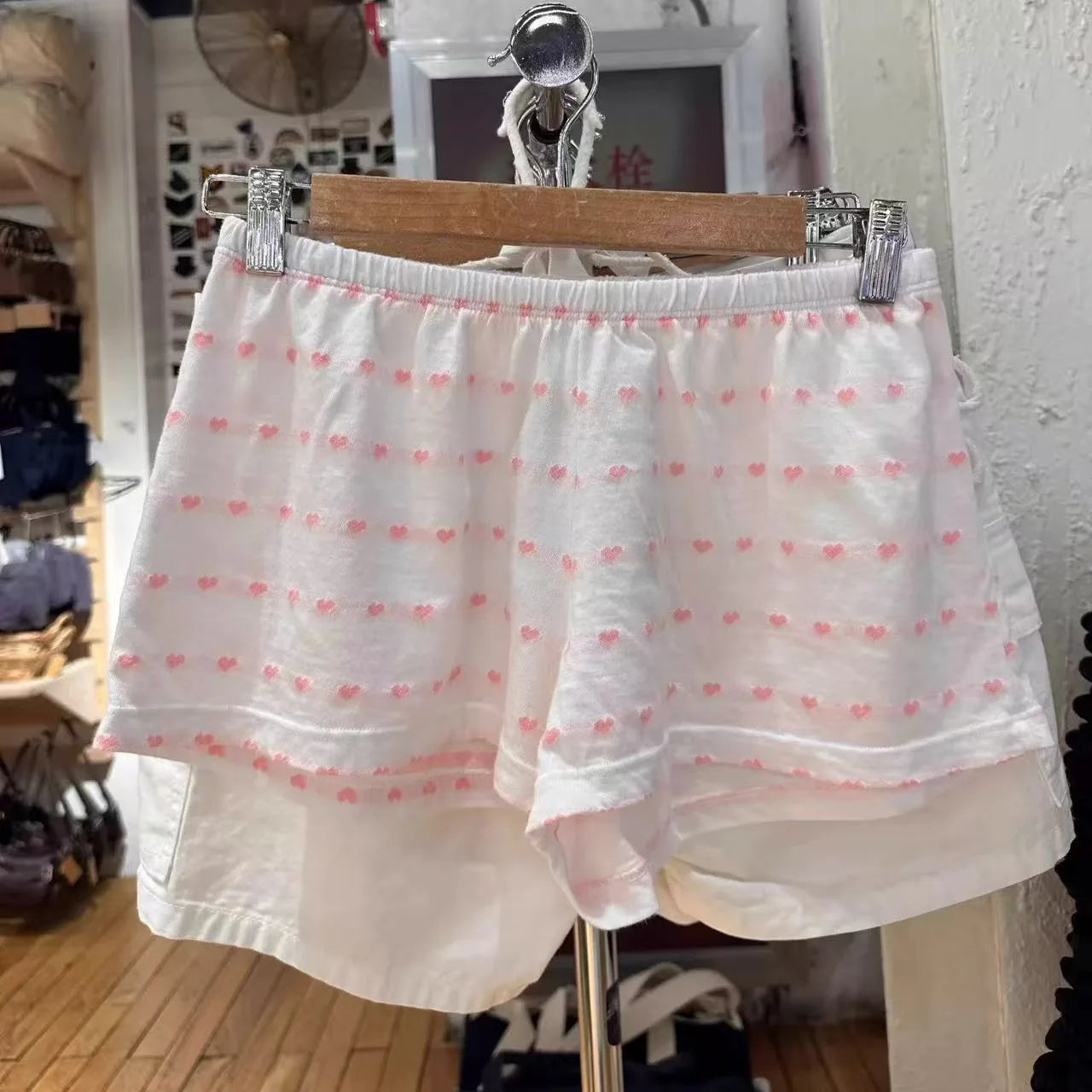 Pink Heart Print T-shirt Shorts Sets Women Cotton O-neck Slim Tees +Buttons Straight Sweatshort Sweet Cute Home 2 Pieces Outfits