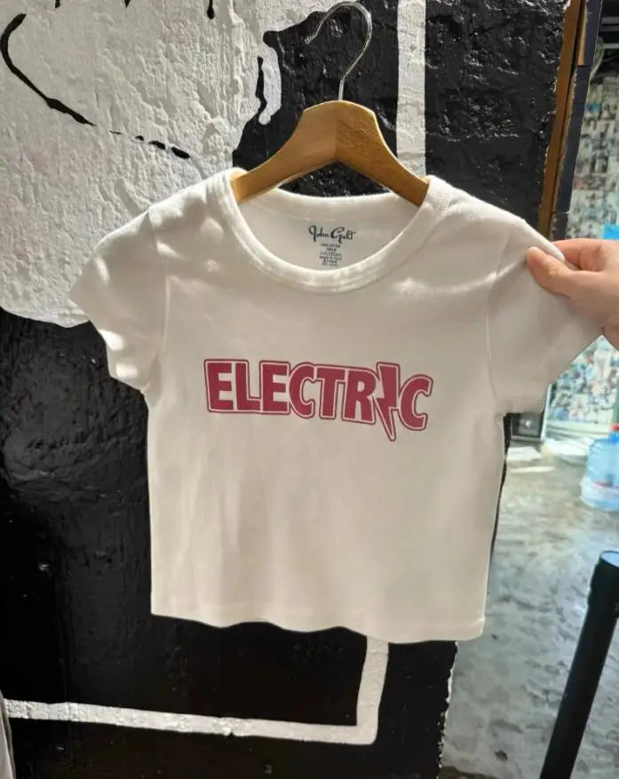 Letter Print Crop Tops Women Summer Streetwear Chic Cotton Slim Short Sleeve Tees Vintage Preppy Style Y2K Cropped T-shirts
