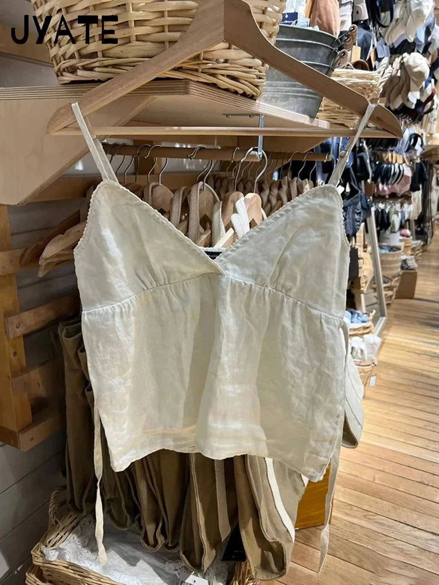 Sweet V-neck Lace Trim Camisole Women Summer New Cotton Sexy Simple Casual Cropped Vests Vintage Cute Basic Tank Tops Y2K Femmle