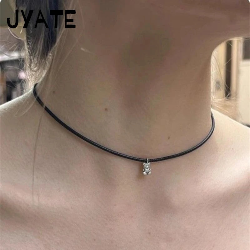 Little Bear Plated Silver Pendant Necklace Girl New Streetwear Harajuku Punk Charms Jewelry Chains Women Vintage Cute Choker Y2K