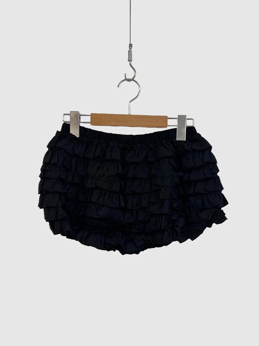 New Folds Ruffles Balletcore Shorts Women Summer Casual Elastic Low Waist Short Pants Sweet Cute Preppy Style Straight Bottoms