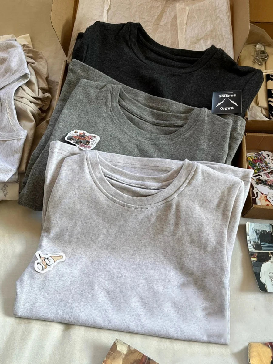 Solid O-neck Short Sleeve Tees Women Summer Casual Slim Simple Basic Cotton Soft T-shirts Preppy Style All-match Tops Y2K