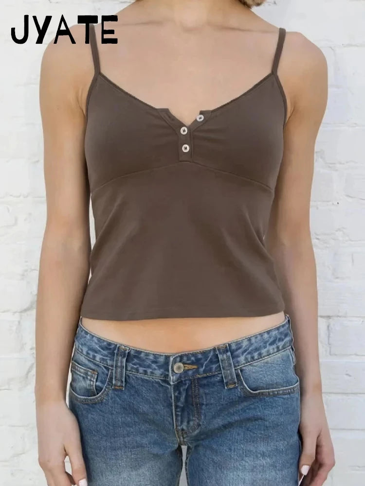 Sweet Cute Pink Buttons Tank Tops Women New Cotton Casual Slim Lace Trim Sleeveless Vests Female Vintage Simple Chic Camis Y2K