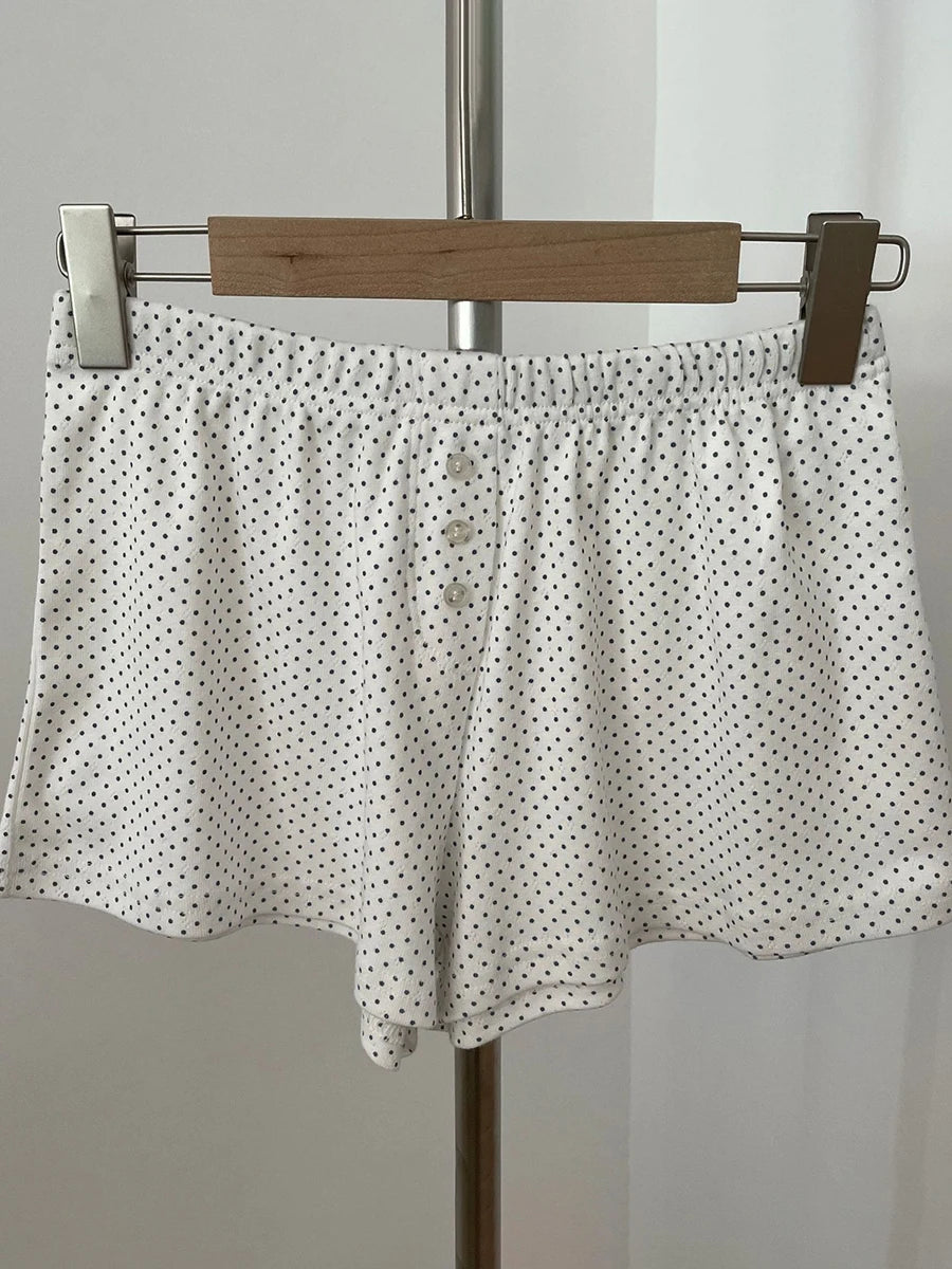 Sweet Eyelet Floral Print Short Pants Women Three Buttons High Waist Straight Home Cozy Underwear Casual Cute Cotton Shorts Y2K