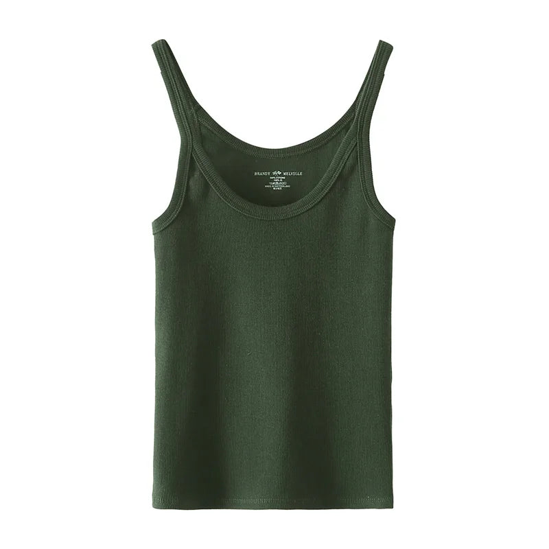 Simple Basic Ribbed Tank Tops Women Summer New Streetwear Casual Slim U-neck Sleeveless Vests Sweet Vintage All-match Camisole