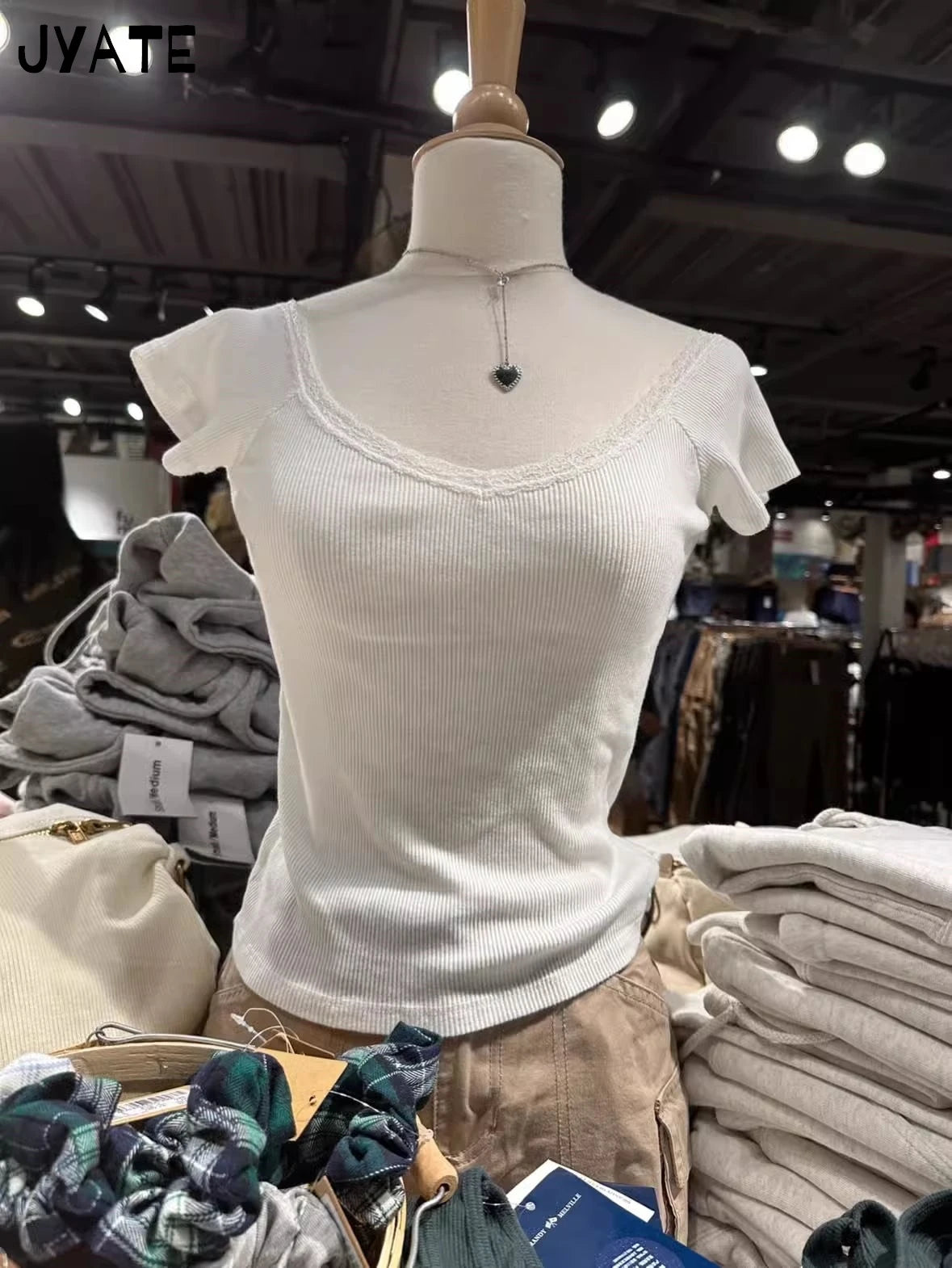 Blue Lace Trim Slim Slash Neck T-shirts Female New Cotton Casual Simple Short Sleeve Tees Vintage Chic Sweet Tops Women Clothes