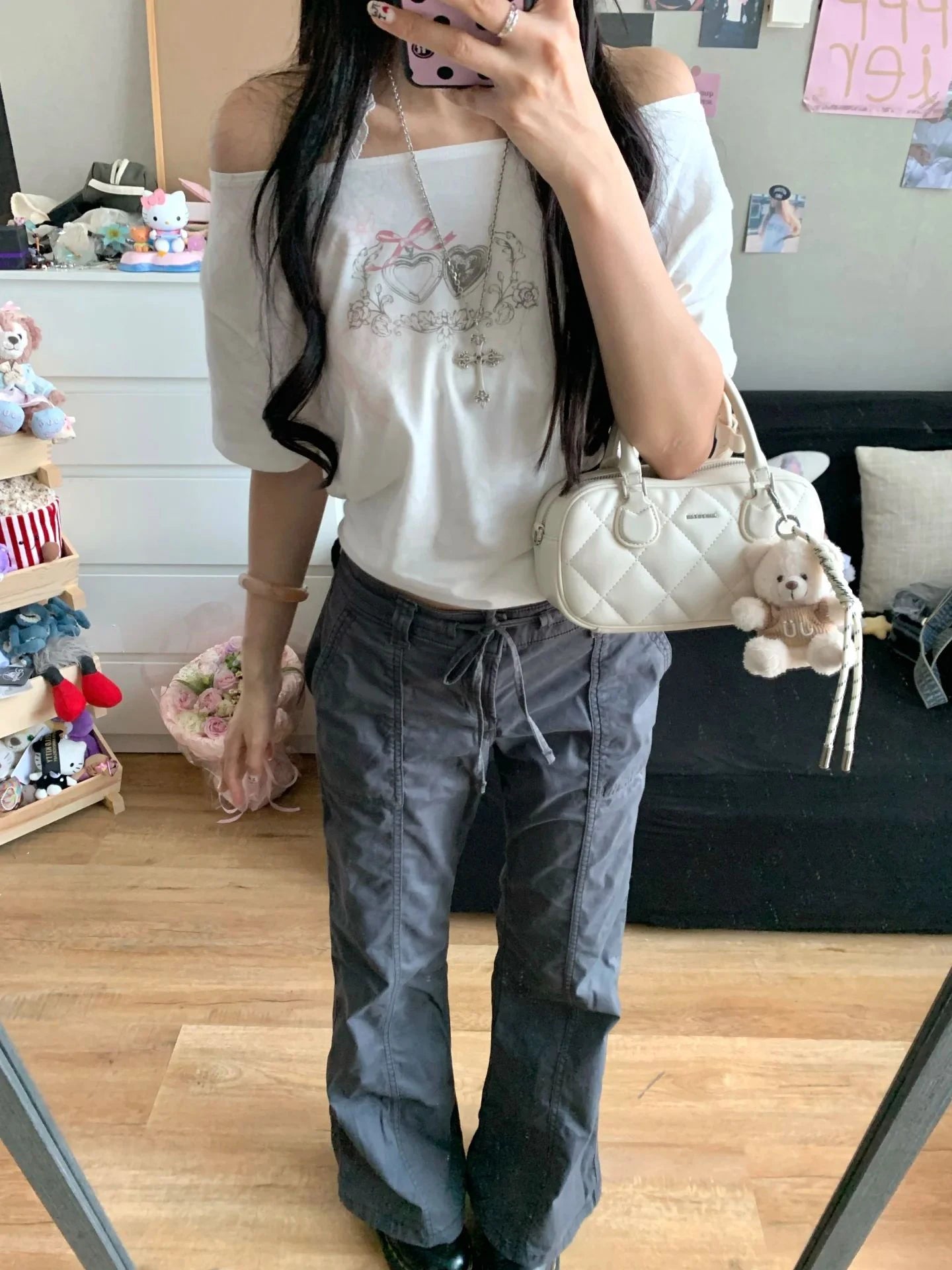 Letter Print Back Bow Lace-up Cut Out T-shirt Women Summer O-neck Cotton Short Sleeve Tshirt Female Vintage Sweet Tee Tops New