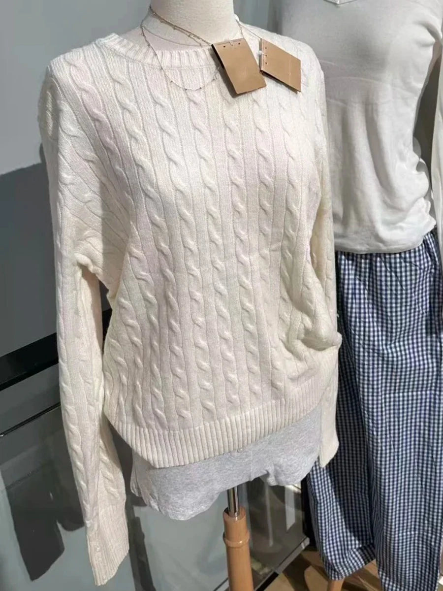 Twisit O-neck Knitted Sweater Women Autumn New Casual Loose Long Sleeve Pullover Tops Vintage Simple Chic Jumper Sweaters