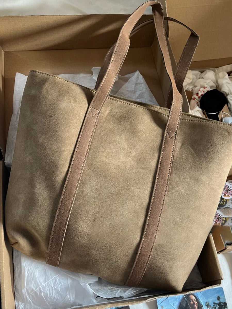 Vintage Brown Pu Tote Bag Four Season American Chic High Capacity Lady Shoulder Bags School Style High Street Fashion Handbags