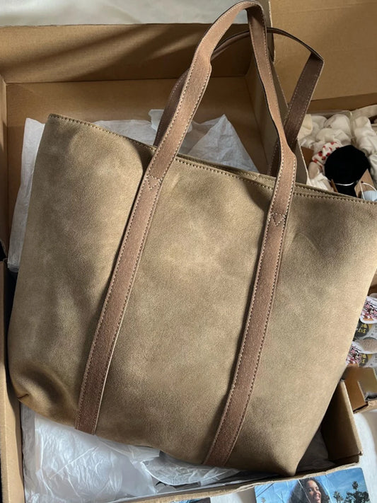 Vintage Brown Pu Tote Bag Four Season American Chic High Capacity Lady Shoulder Bags School Style High Street Fashion Handbags