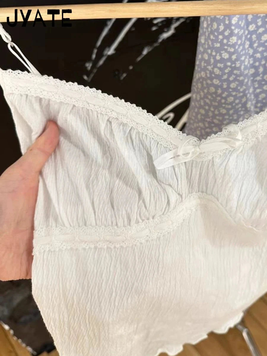 Sweet Texture Lace-up White V-neck Camisole Women New Slim Casual Lace Trim Sleeveless Vests Vintage Chic Preppy Style Crop Tops