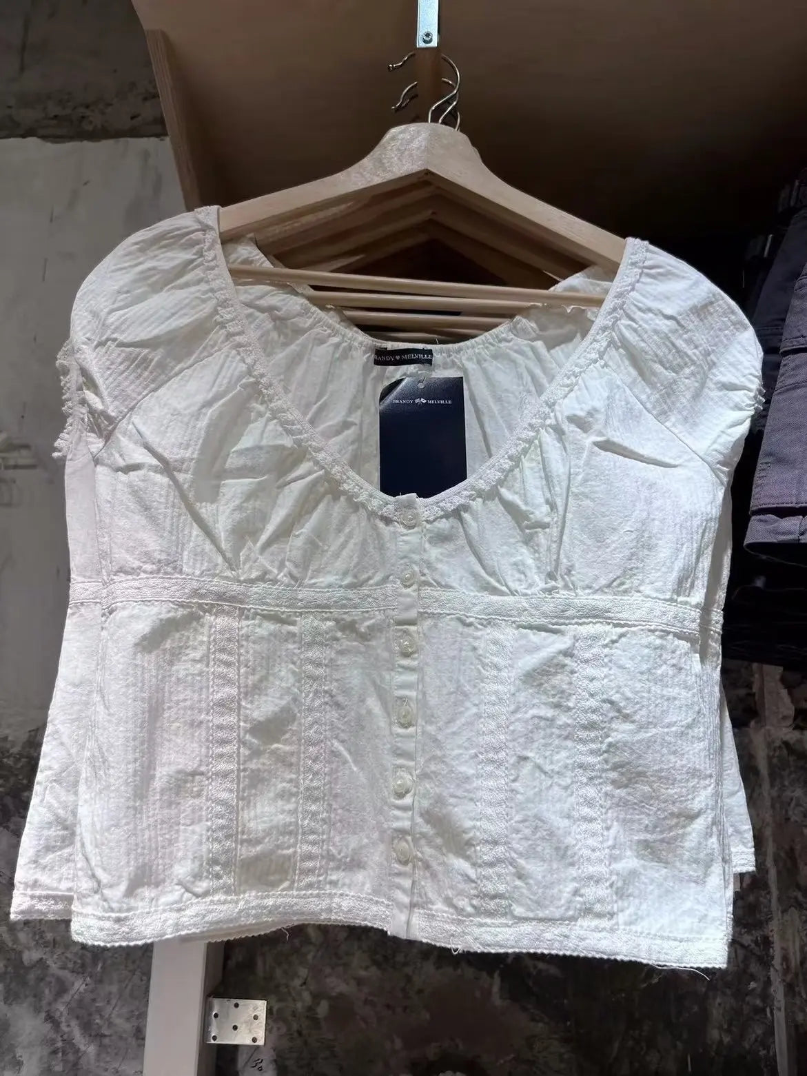 Lace Trim White Buttons Short Sleeve Tees Women Casual Back Lace-up Streetwear Shirt Tops Sweet Chic Preppy Style T-shirts New