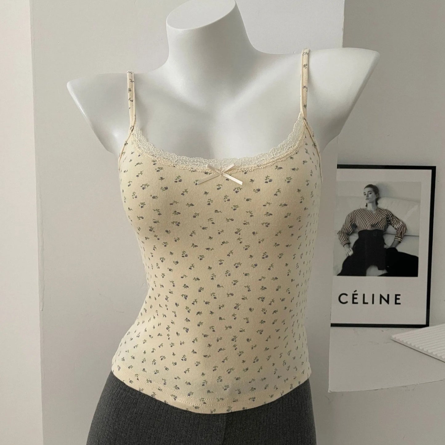 Sweet Floral Lace Trim Eyelet Tank Tops Women New Summer Cotton Bow Slim Preppy Style Cropped Vests Cute Preppy Style Chic Camis